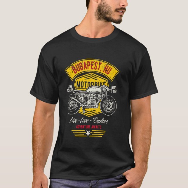 Camiseta Design de Motocicleta Retro Budapeste HU (Frente)
