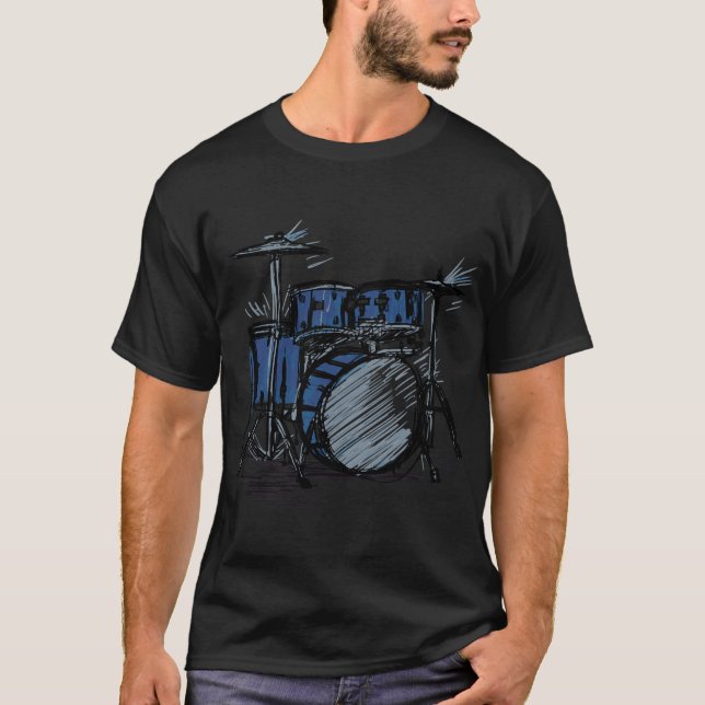 Camiseta Design de música de baterista legal com um esboço  (Frente)