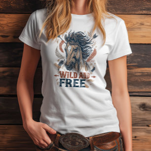 Camiseta Design de Mustang Selvagem e Livre