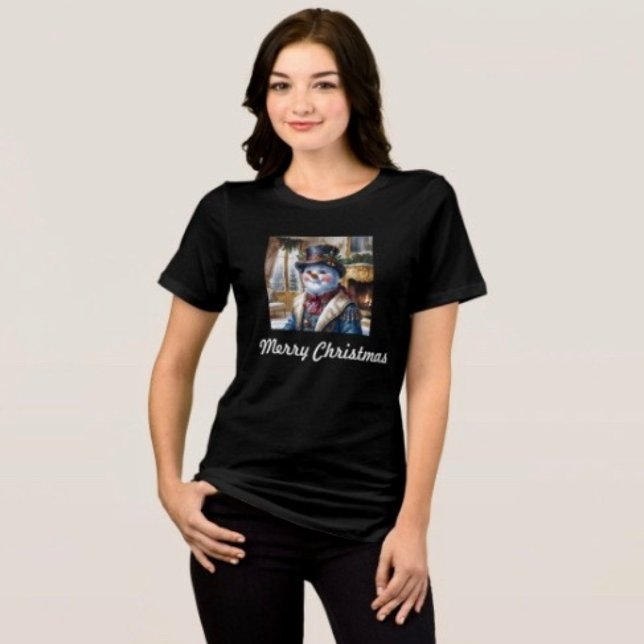 Camiseta Design de Natal de Boneco de Neve Vitoriano (Comfy tri-blend women’s tee feminine fit, scoop neck, short sleeves, relaxed fit.  
)