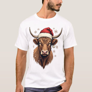 Camiseta Design de Natal de Vaca das Terras Altas Vintage c