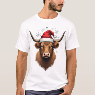 Camiseta Design de Natal de Vaca das Terras Altas Vintage c