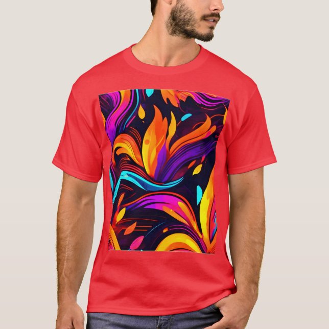 Camiseta Design de Neon Fire com Ícones de Fiery (Frente)