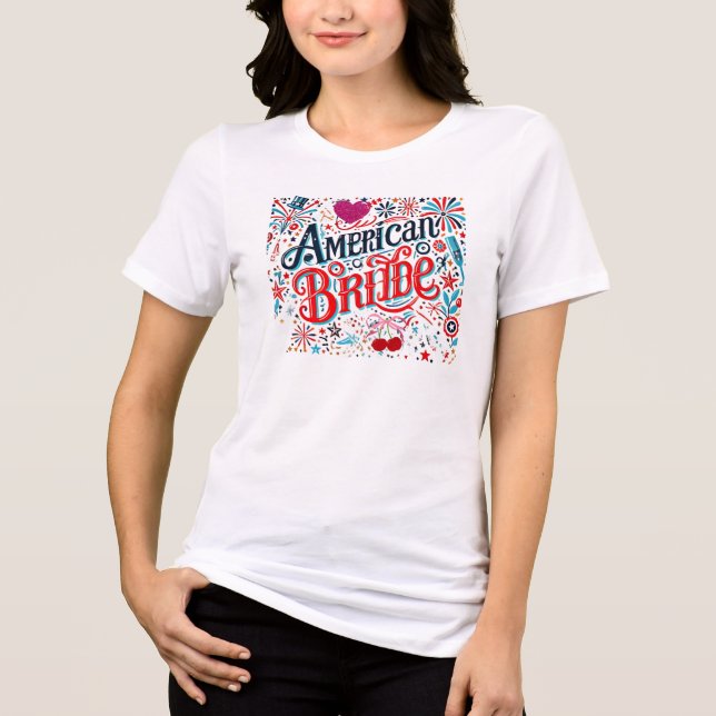 Camiseta Design de "Noiva Americana" Festiva - Casamento Pa (Frente)