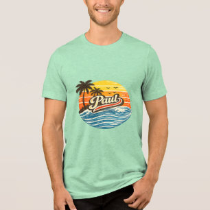 Camiseta Design de Nome Paul Pôr do Sol Retrô