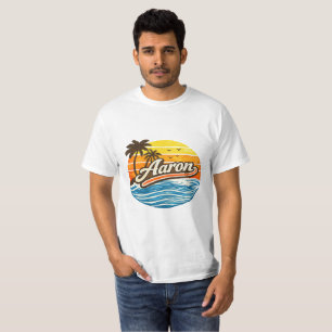Camiseta Design de Nome Pôr do Sol Retro Aaron