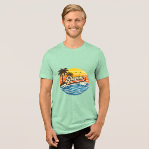 Camiseta Design de Nome Steven Retro Pôr do Sol