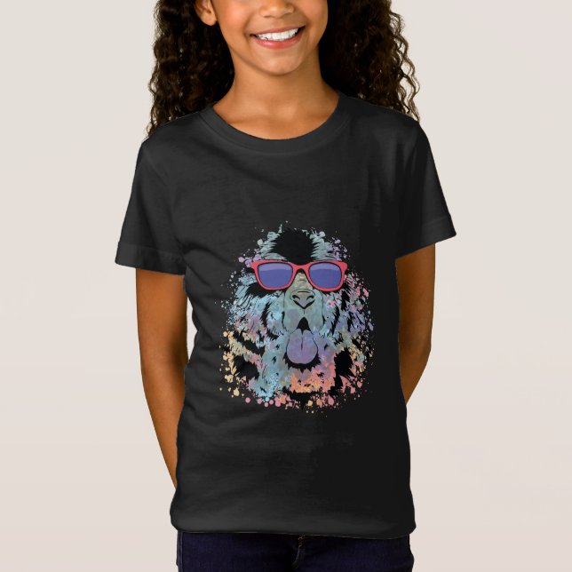 Camiseta Design de Óculos de Sol de Cachorro Newfoundland L (Frente)