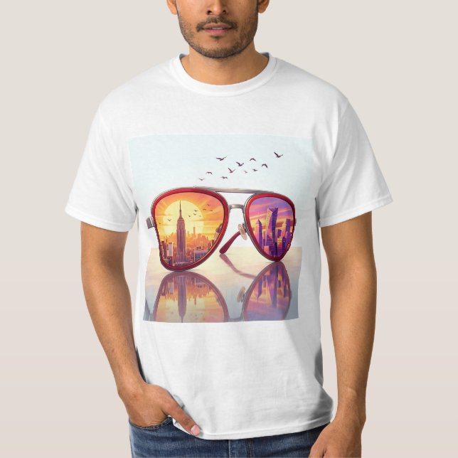 Camiseta Design de Óculos de Sol Retro City Skyline (Frente)