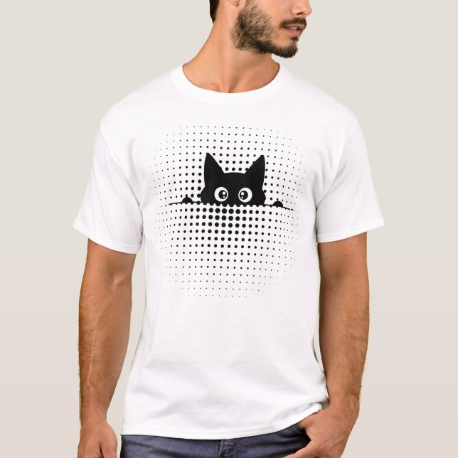 Camiseta Design de Olho de Gato Místico com Corte Abstrato (Frente)