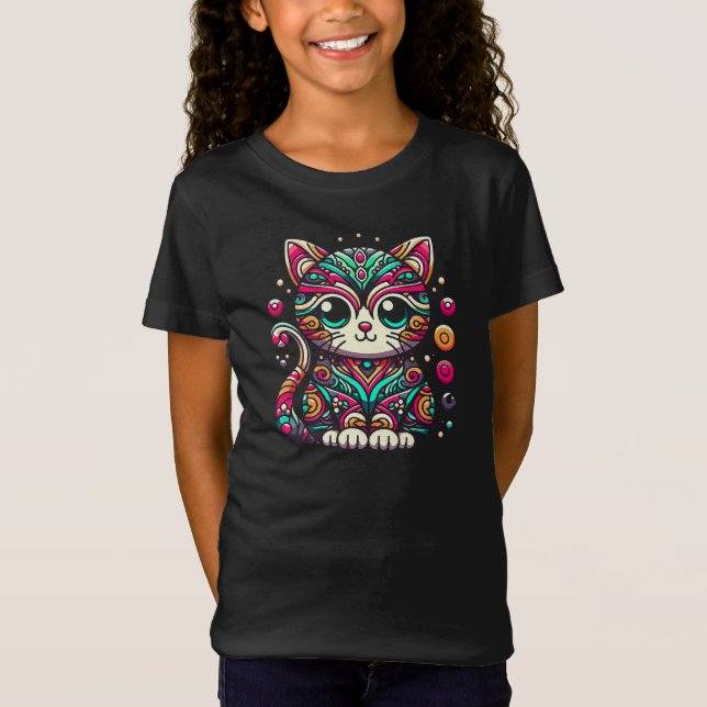 Camiseta Design de Ornamento de Gato Cortado (Frente)