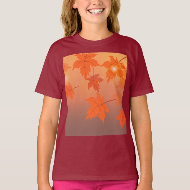 Camiseta Design de outono com folhas de maple e efeito de c (Frente)