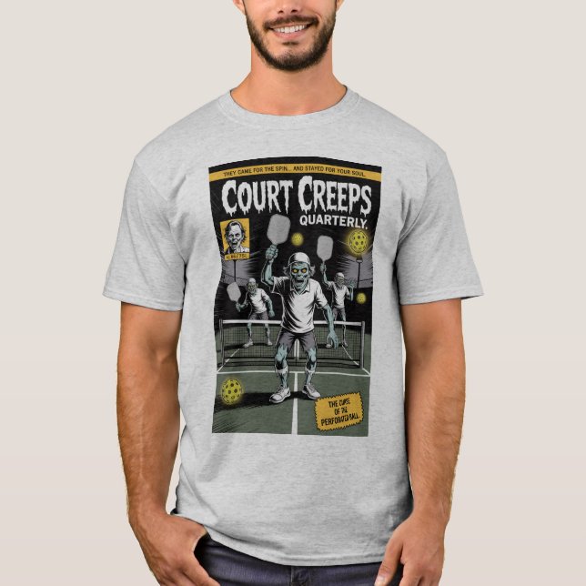 Camiseta Design de Paddle de Pickleball Zumbi em Quadrinhos (Frente)