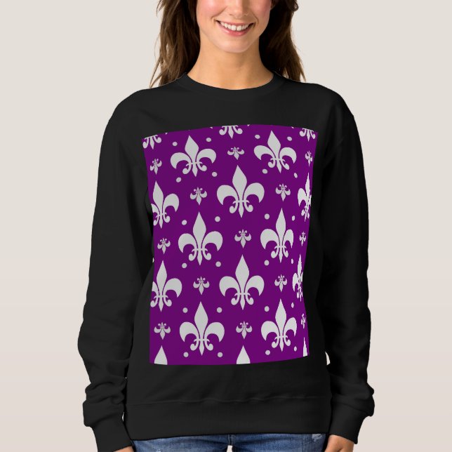 Camiseta Design de padrão da Fleur-de-lis de fundo roxo (Frente)