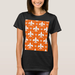 Camiseta Design de Padrão de Fleur-de-lis de Fundo Laranja