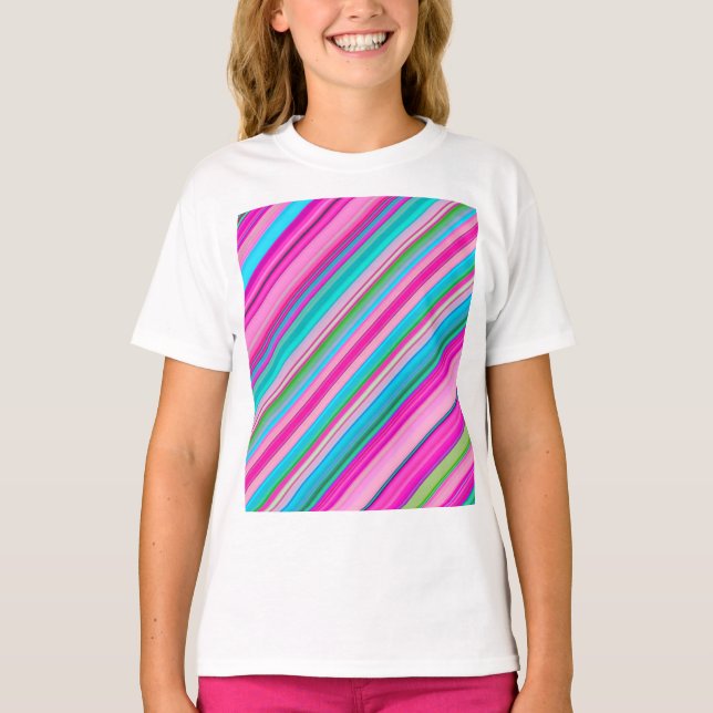 Camiseta Design de padrão de listra de arco-íris vibrante (Frente)