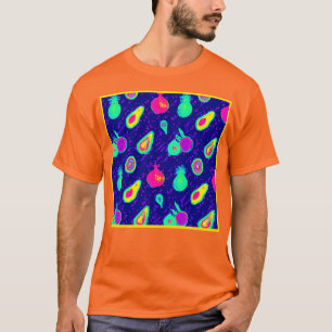 Camiseta Design de Padrão de Neon Fruta Vibrante