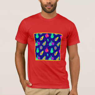 Camiseta Design de Padrão de Neon Fruta Vibrante