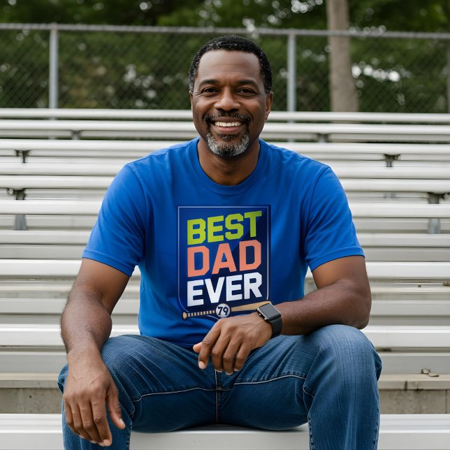 Camiseta Design de Pai de melhor  de baseball e de repouso  (Fun Best Dad Ever Baseball Bat & Ball Crest Design T-Shirt)