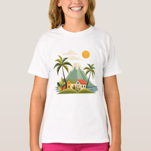 Camiseta Design de paisagem de ilha tropical – Vulcão Mayon