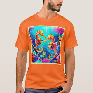 Camiseta Design de Par Colorida de Cavalo de Mar