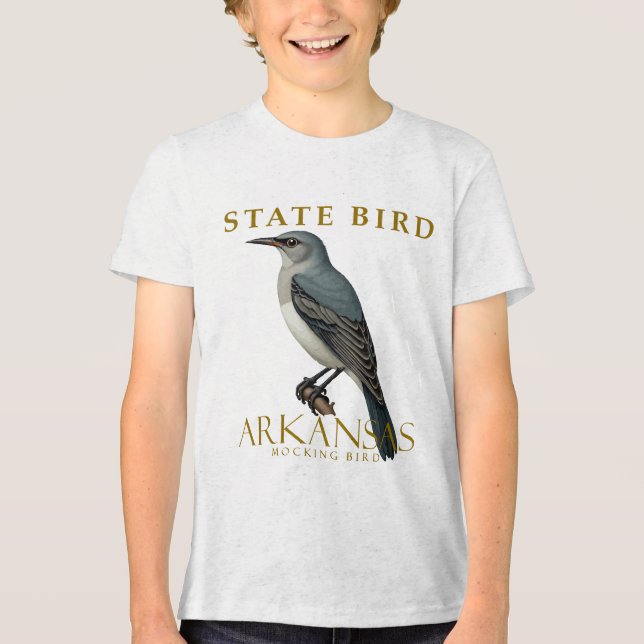 Camiseta Design de Pássaro Arkansas Mockingbird (Frente)