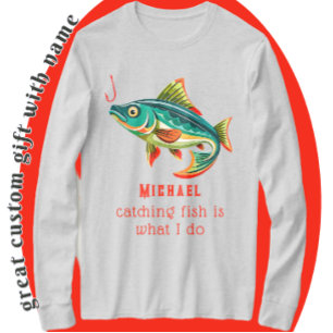 Camiseta Design de pesca colorida com nome