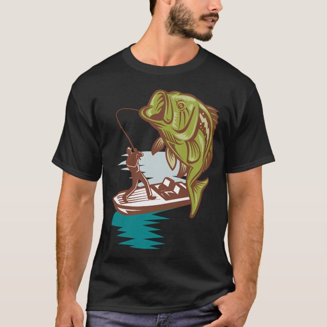 Camiseta Design de pesca com anzol com arte de peixe-bassê  (Frente)