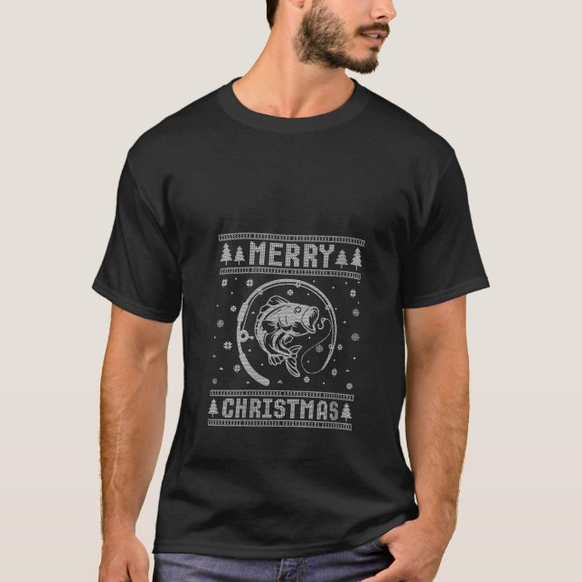 Camiseta Design de Pesca de Santa Hat Engraçado Natal Feio (Frente)