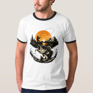 Camiseta Design de pescador de atardecer de pesca de robalo