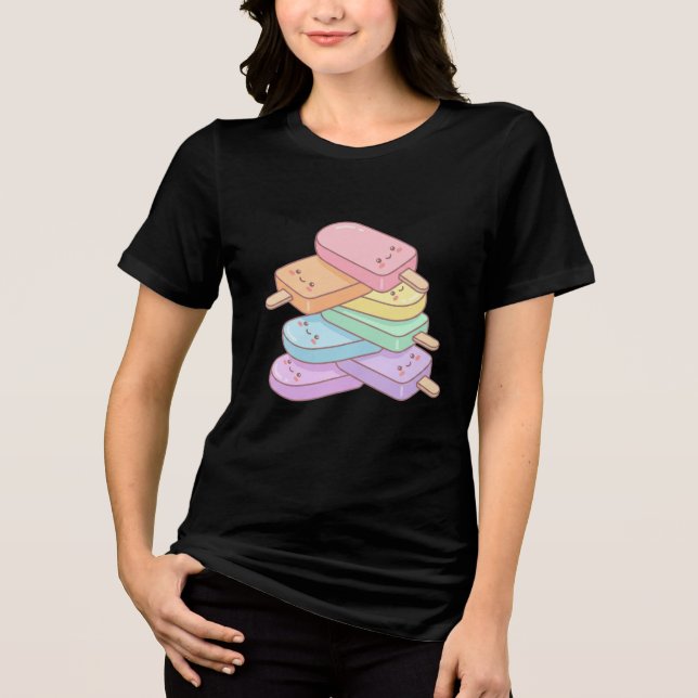 Camiseta Design de Pilha de Picolés Fofos (Frente)