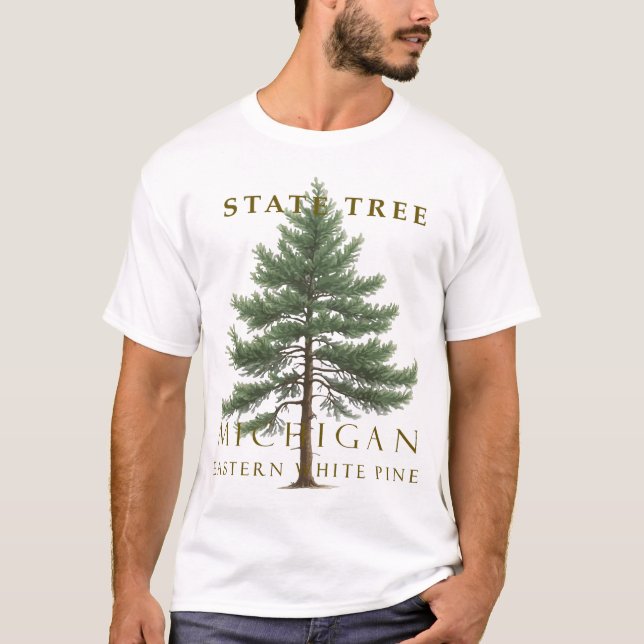 Camiseta Design de Pinus-strobus Pinheiro Branco MI (Frente)
