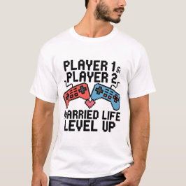 Camiseta Design de Pixel de Casal de Jogadores Subiu de Nív