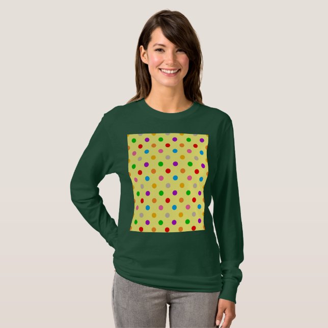 Camiseta Design de Pontos Coloridos Arco-íris Amarelo (Frente Completa)
