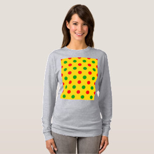 Camiseta Design de Pontos Polka Amarelo Vermelho Verde