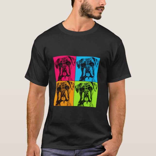 Camiseta Design de Pop de Arte de Cachorro-Boxer - Ilustraç (Frente)