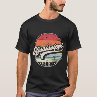 Camiseta Design de pôr do sol angustiado Retro Mississippi