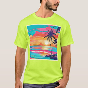 Camiseta Design de pôr do sol com brilho de cores tropicais