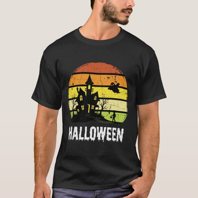 Camiseta Design de pôr do sol de casa assombrada de Hallowe (Frente)