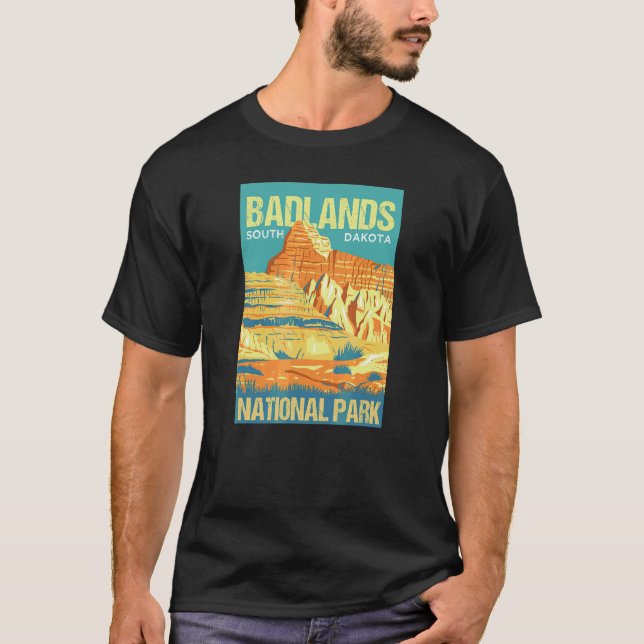 Camiseta Design de Poster do Parque Nacional Badlands Dakot (Frente)