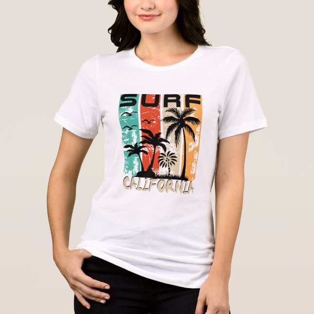 Camiseta design de praia de palmeira da Califórnia surf (Frente)