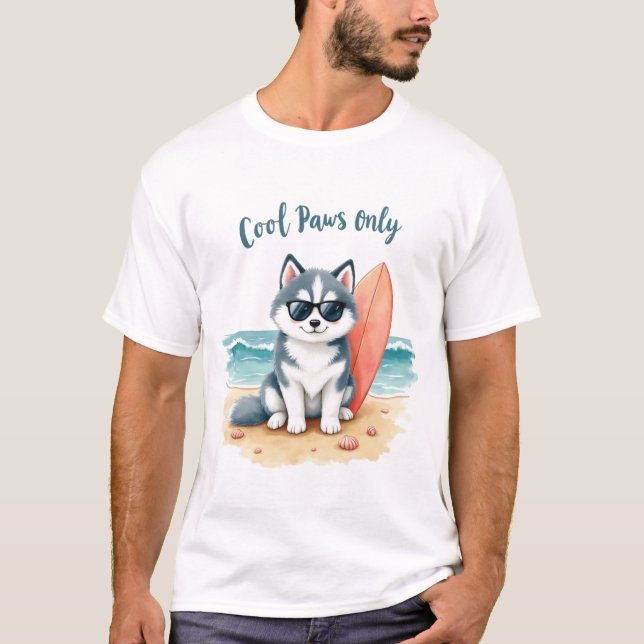 Camiseta Design de Praia Patas Legais Husky (Frente)