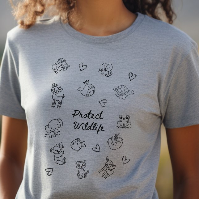 Camiseta Design de rabisco mínimo, proteger animais selvage (Criador carregado)