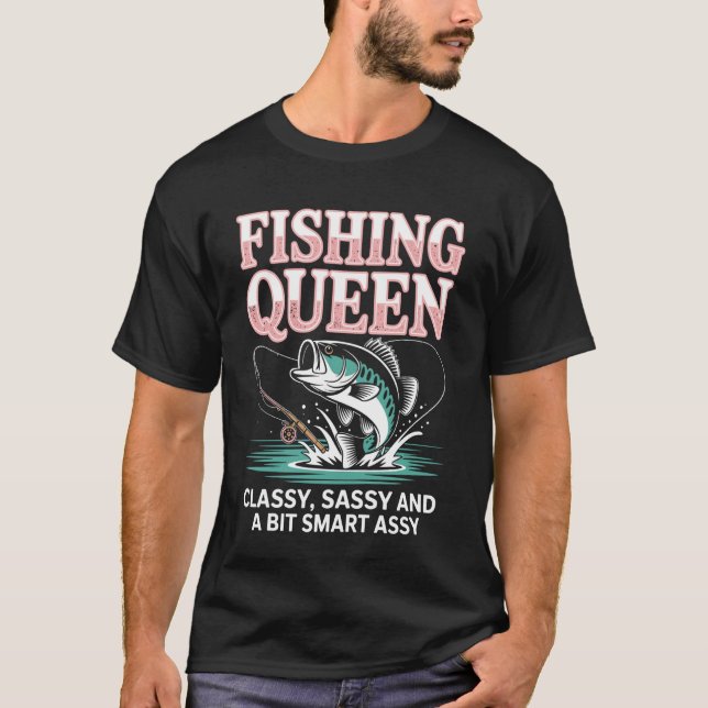 Camiseta Design de Rainha da Pesca Engraçado para Mulheres  (Frente)