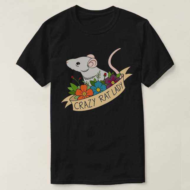 Camiseta Design de Rato Louco com Flores Pet Rodent (Frente do Design)