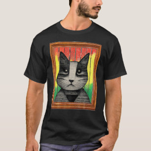 Camiseta Design de Retrato de Gato Com Moldura Para O Gato