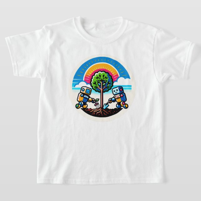 Camiseta DESIGN de Robô Amigável Ecológico para Plantador d (Postura )