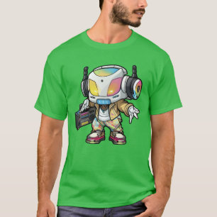 Camiseta Design de robô de rap fofo e colorido retrô