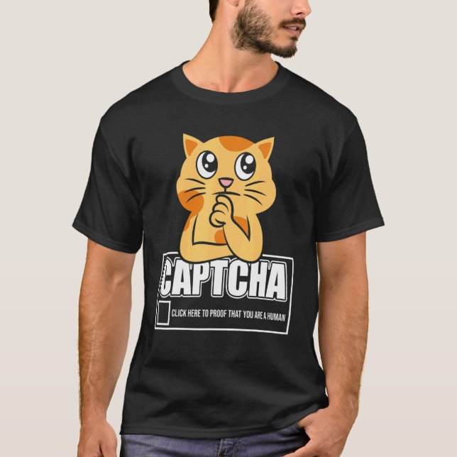 Camiseta Design de Robô Gato Captcha (Frente)