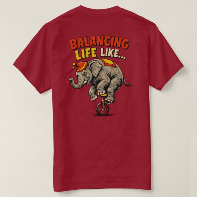 Camiseta design de Roda de Circo de Elefante Engraçado em E (Verso do Design)